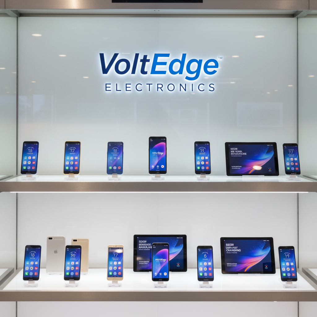 VoltEdge Electronics store showing smartphone and tablet product collection