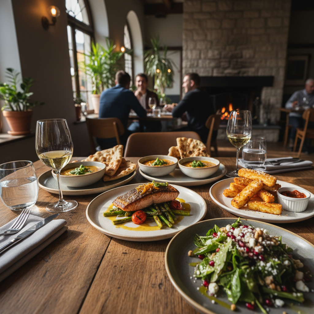 Restaurant food photography content for social media showing plated dishes and dining atmosphere